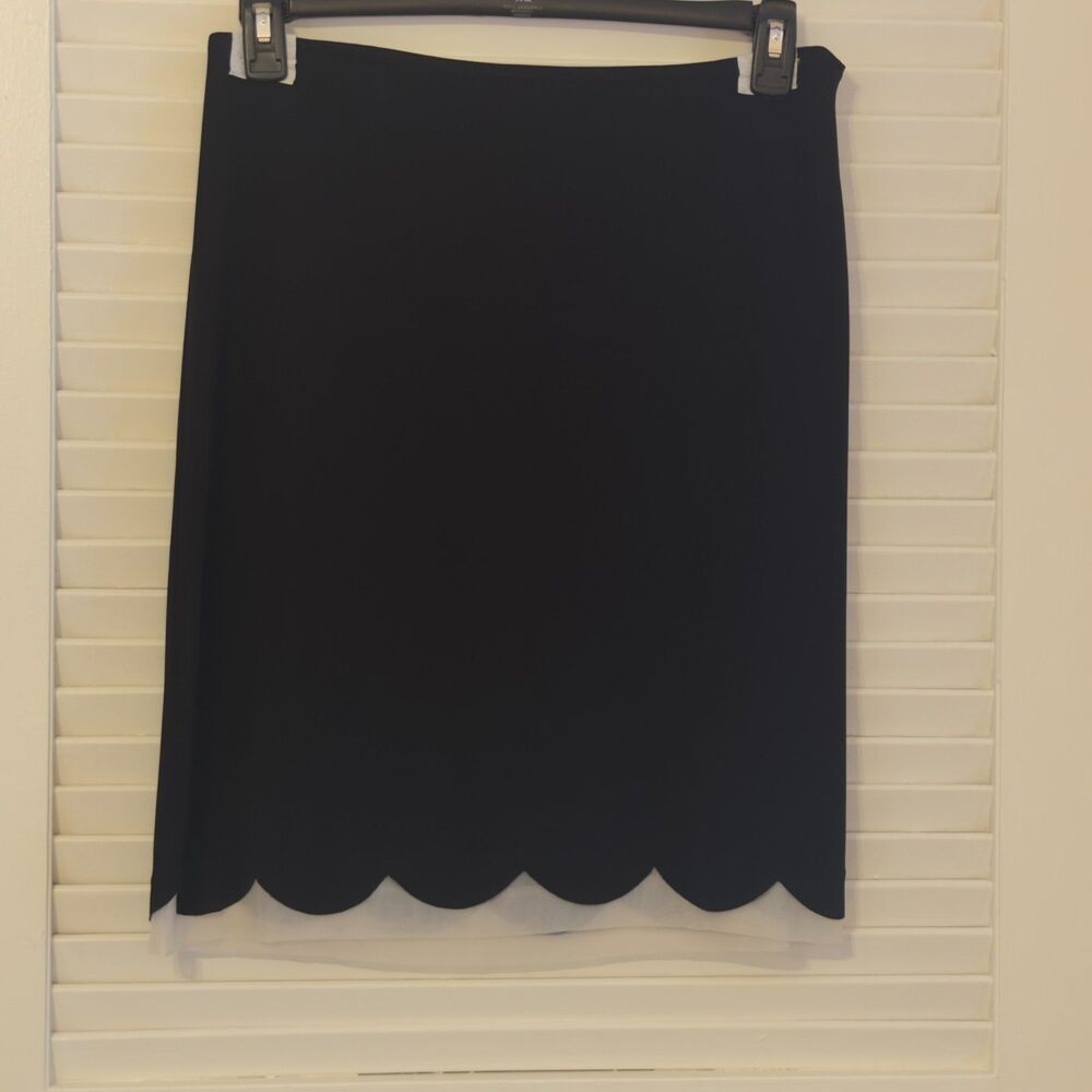 DKNY Women's Black Pencil Skirt w Sheer Contrast Tulip Hem Size Large